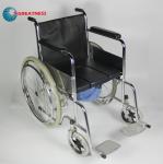 Versatile Folding Steel 2 In 1 Commode Wheelchair With PU Leather Seat