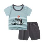 Summer Kids Pajama Set Plain Animal Short Sleeve Tee And Shorts