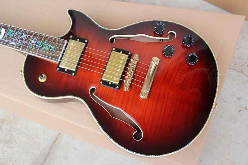 Semi-hollow Electric Guitar with Mahogany Neck,Black Pickguard,Gold Hardware