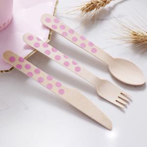 Wholesale Biodegradable Didposable 160mm Wooden Cutlery Utensil Dot Baby Pink Spoon from china suppliers