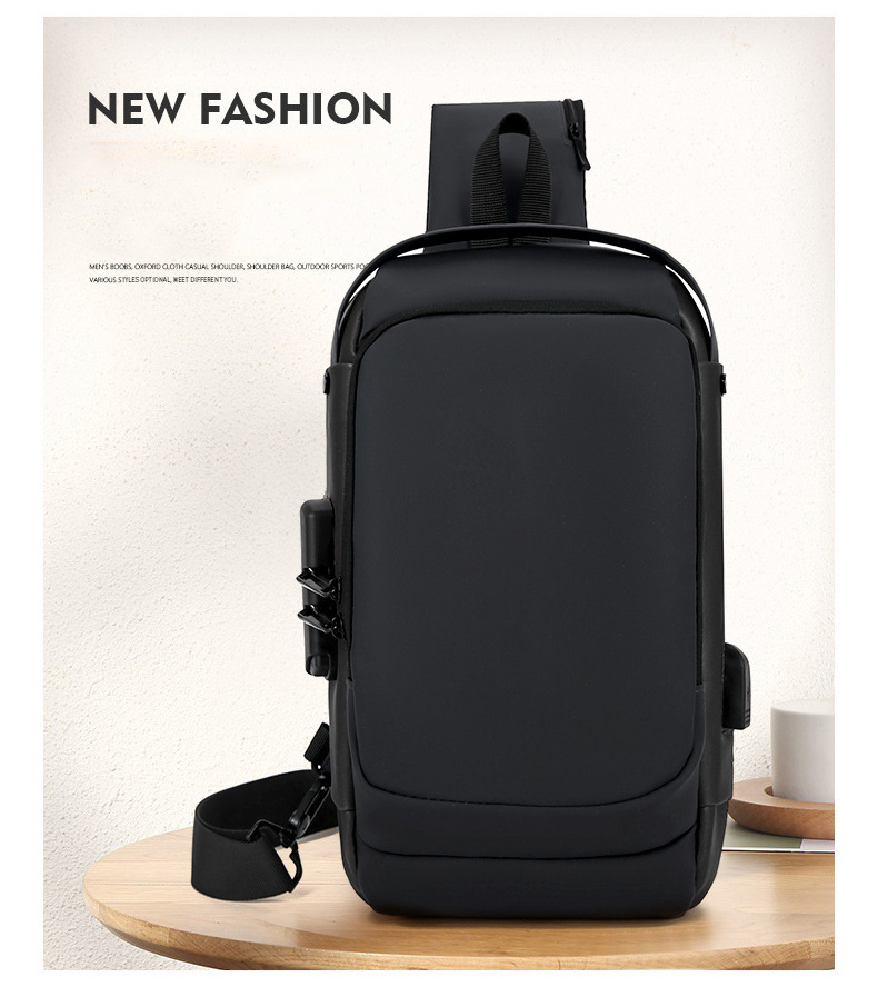 Stylish Oxford Cloth Men's Crossbody Sling Bag with USB Port and Waterproof Design
