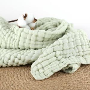 Wholesale Green Organic Cotton Muslin Fabric Absorbent Plain / Seersucker Style from china suppliers