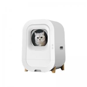 China Self Cleaning Cat Litter Box with Large 60L Capacity No Odor Closed Tray White on sale