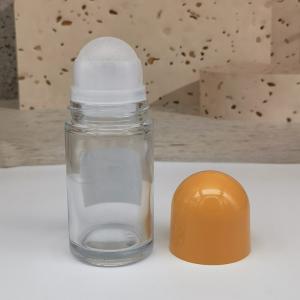 China Empty Clear Deodorant Stick Container Thick Glass Roller Ball Essential Oil Bottle 50ml on sale