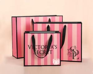 Wholesale Pink Striped Pantone CMYK Cosmetic Paper Bags For Return Gifts from china suppliers