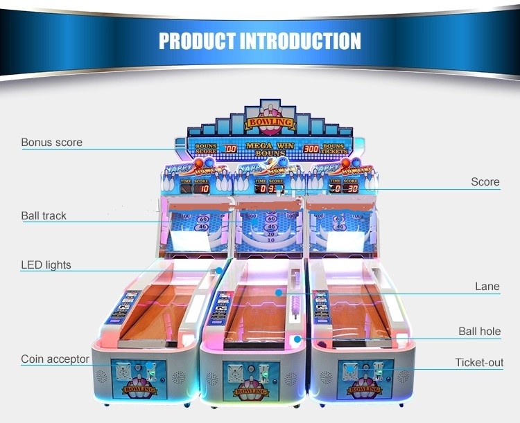 3 Player Lane Arcade Games Machines , Happy Bowling Ticket Redemption Machine