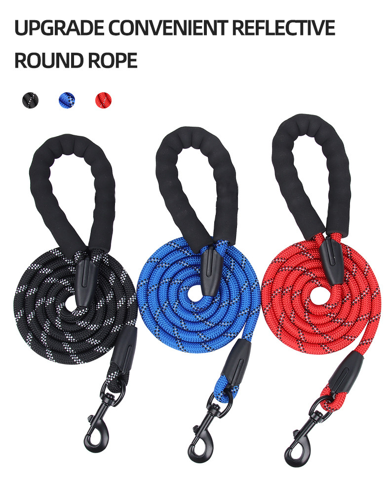 Pet Reflective Nylon Leash Explosion-Proof Flush Dog 1.5M Round Rope Foam Handle