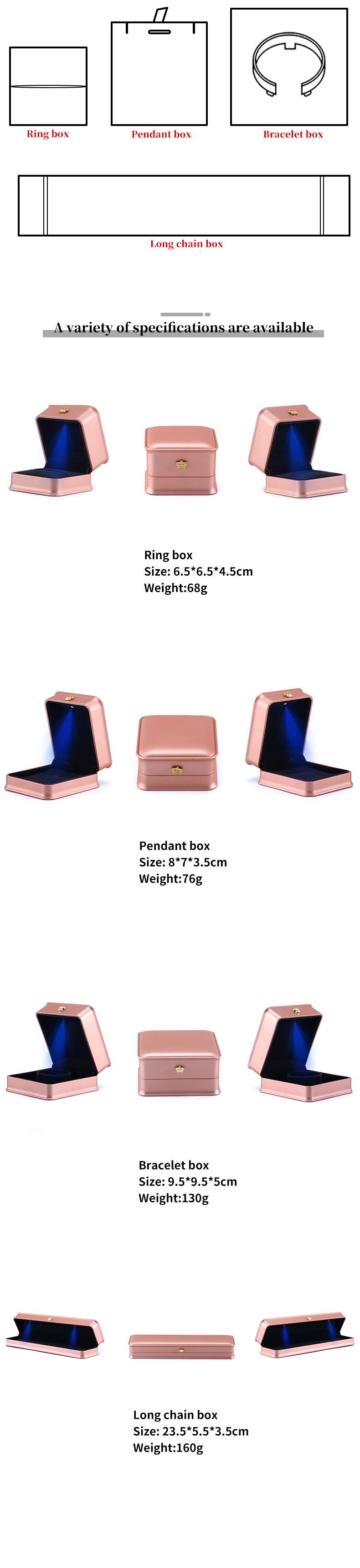 Custom Luxury Crown Jewelry Packaging Box with LED Light and Plastic Velvet Material
