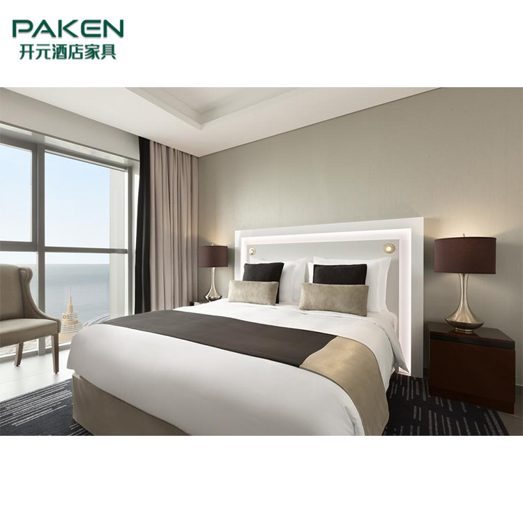 Full Set Tan And White Color Luxury Hotel Bedroom Furniture