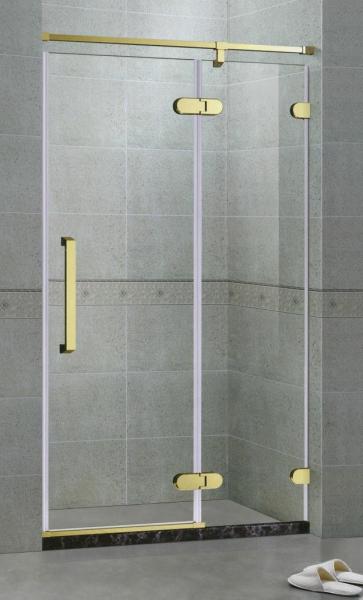 Golden Inline Frameless Shower Door Hinged Tempered Glass With 180 Degree