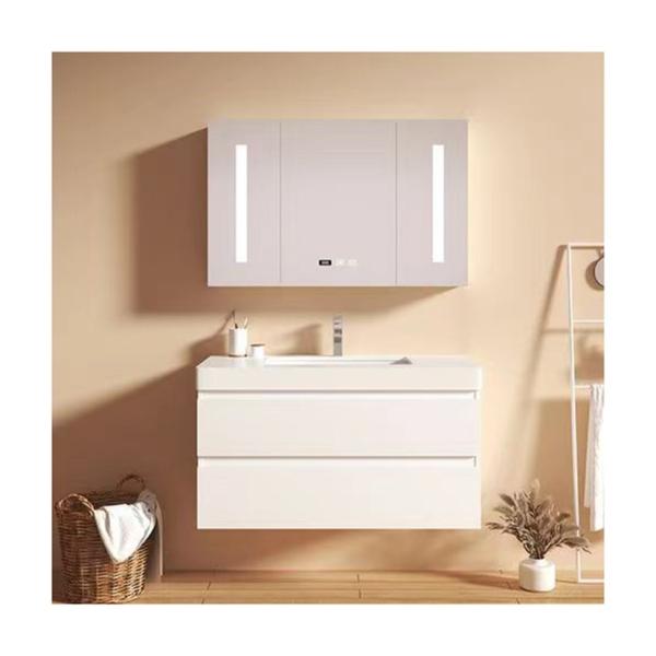 Wall Hung PVC Bathroom Cabinet Vanity With Vessel Sink Toilet White Rectangle 36