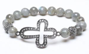 Wholesale Alloy Cross Bracelet, Labradorite Faceted Rounds, Crystal Pave Argil Beads from china suppliers