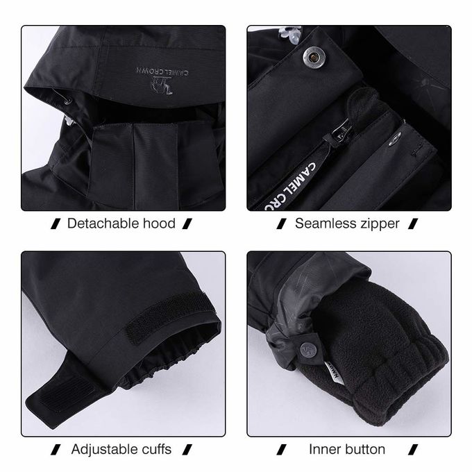 3 In 1 Waterproof Ski Jacket Black Color 100% Polyester Material For Rain Snow Hiking