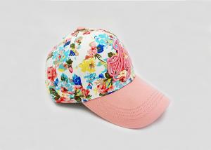 China Girls Pink Embroidered Baseball Caps With Flowers Printing And 3D Embroidery on sale