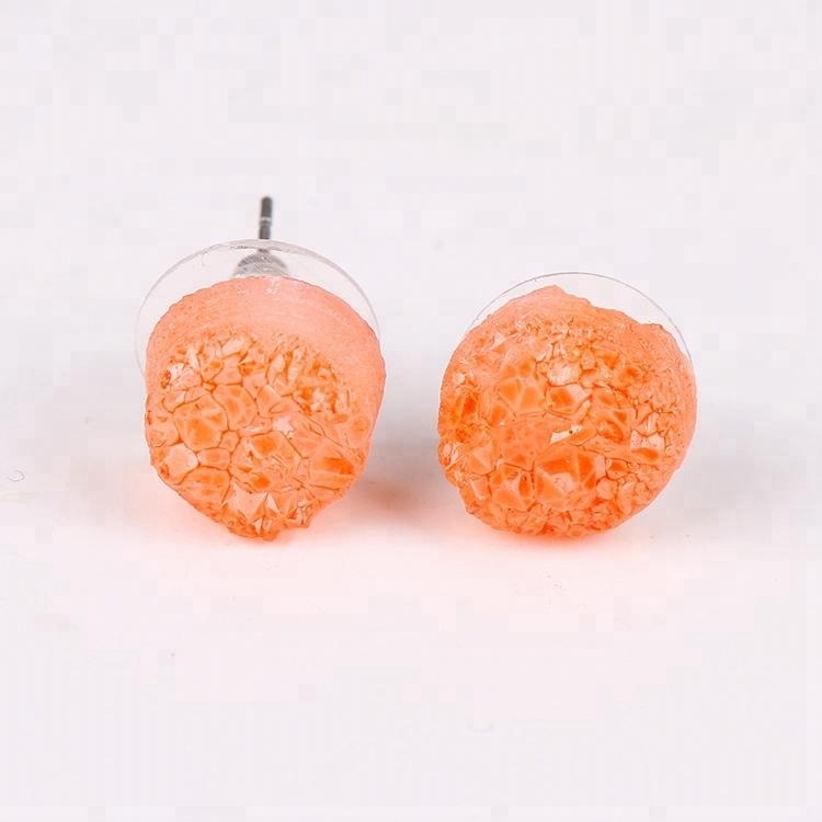 Natural druzy fancy cute small charms post stud earrings stainless steel ear needle