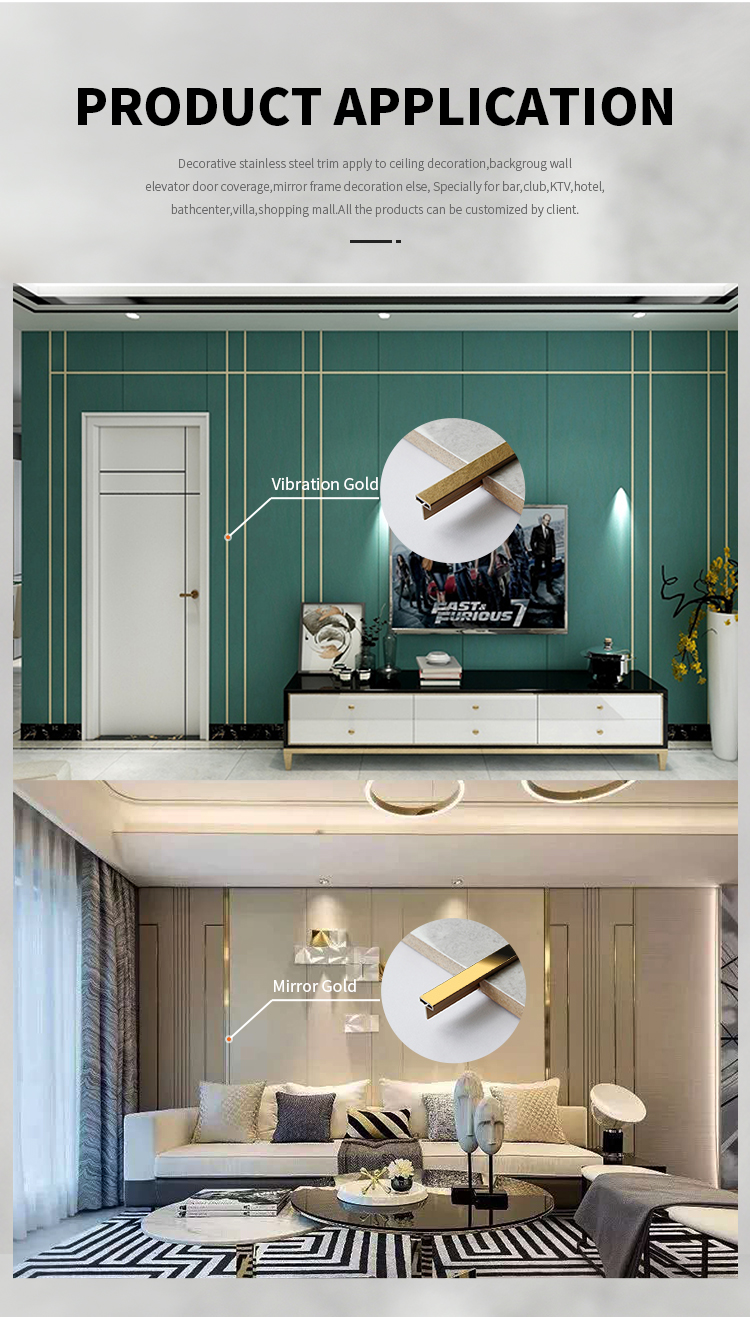 201 304 Free Sample Stainless Steel Edging Floor Trims or Strips for Floor or Wall Decoration