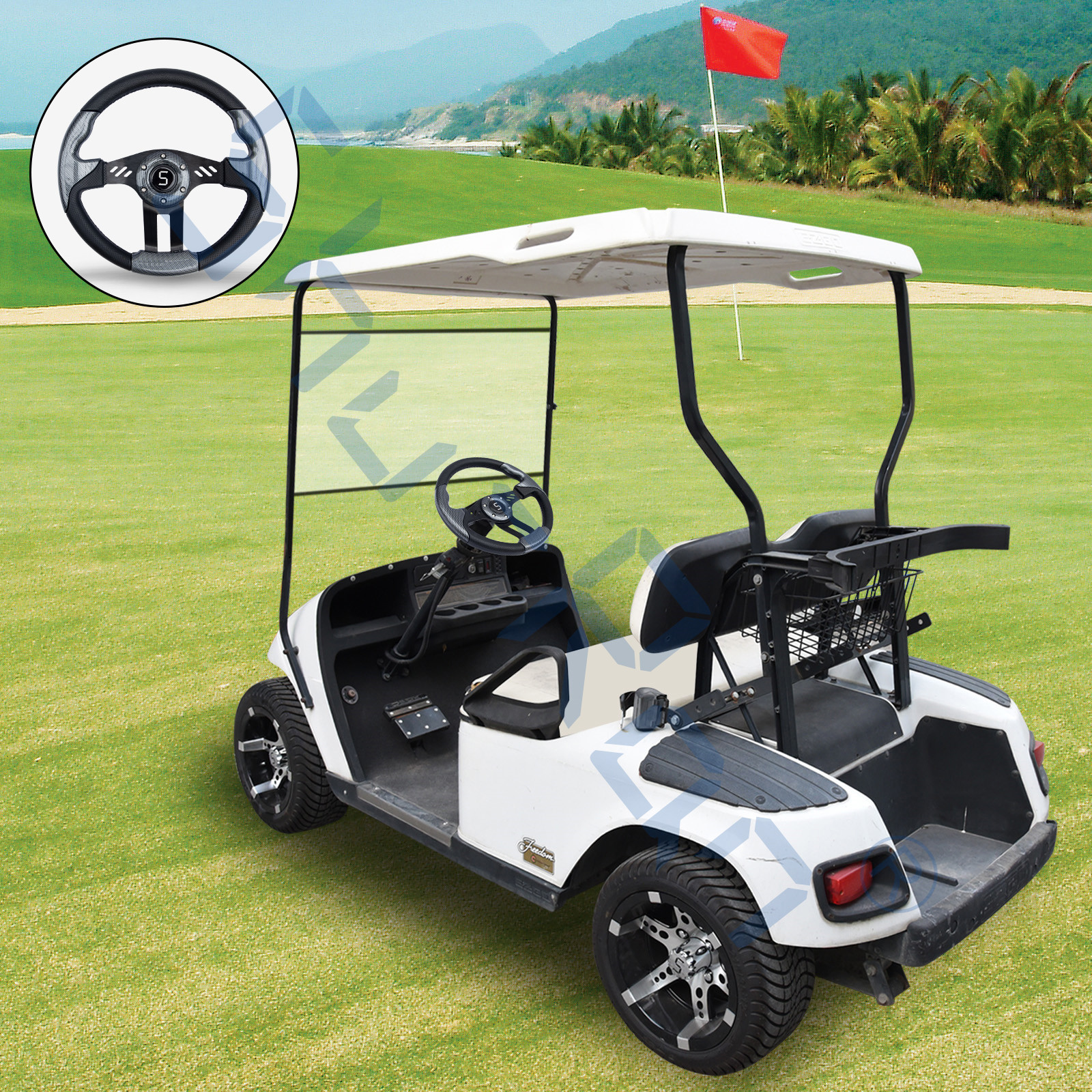 Golf Cart Aviator 5 Carbon Fiber Grip/Black Spokes Steering Wheel