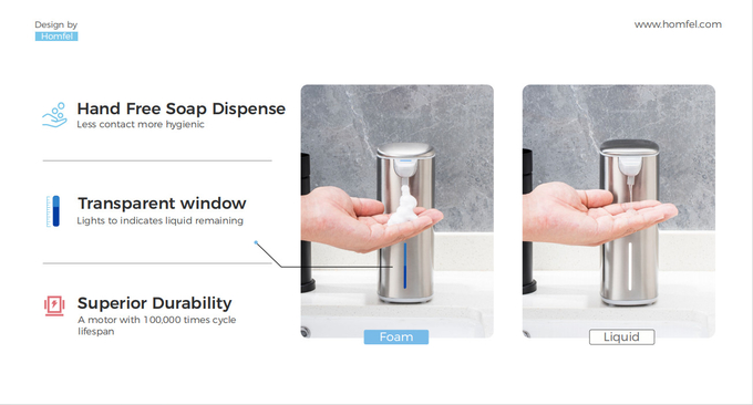 Stainless Steel Touch-Free Sensor Liquid Foam Soap Pump Dispenser Automatic Rechargeable Soap Dispenser For Bathroom