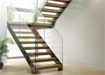 Straight U Shaped Staircase Design Carbon Steel Beam Wooden Treads Long Lifespan