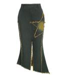 Small Moq Clothing Manufacturers Women'S Fishtail Hem Denim Skirt With Star