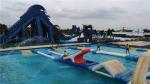Anti - UV 0.9mm PVC Tarpaulin Inflatable Water Obstacle Course For Lake