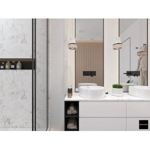 Customized White Bathroom Cabinet with Sliding Drawers Open Shelf
