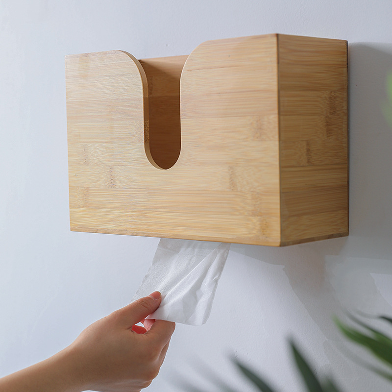 Kitchen Wall Mount Custom Clear Paper Towel Napkin Tissue Box in Natural Bamboo Color