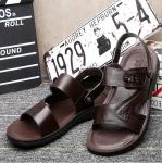 Flat Handmade Leather Sandals Mens Leisure Black Beach Sandals With Leather