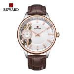 2.5D Mineral Glass Mens Stainless Steel Watches Double Movement Leather Strap