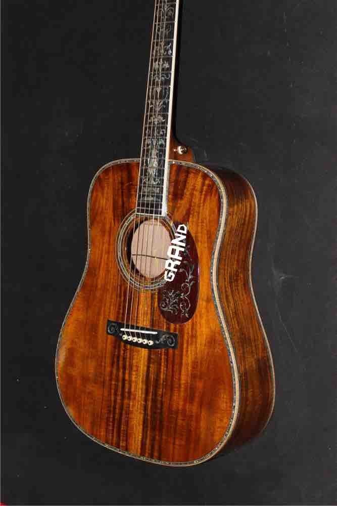 AAAA all solid koa wood guitar dreadnought body solid koa acoustic electric guitar abalone binding ebony fingerboard EMS