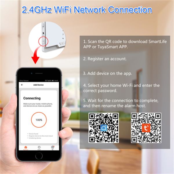 Wireless WIFI GSM Home Security Alarm System For Tuya Smart Life APP With Motion Sensor Compatible With Alexa & Google