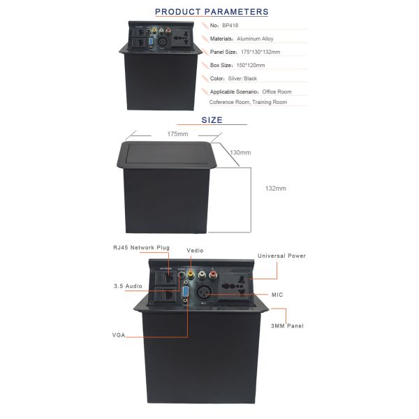 Aluminum Alloy Furniture Flip Up Multimedia Jack With 1*MIC Configuration