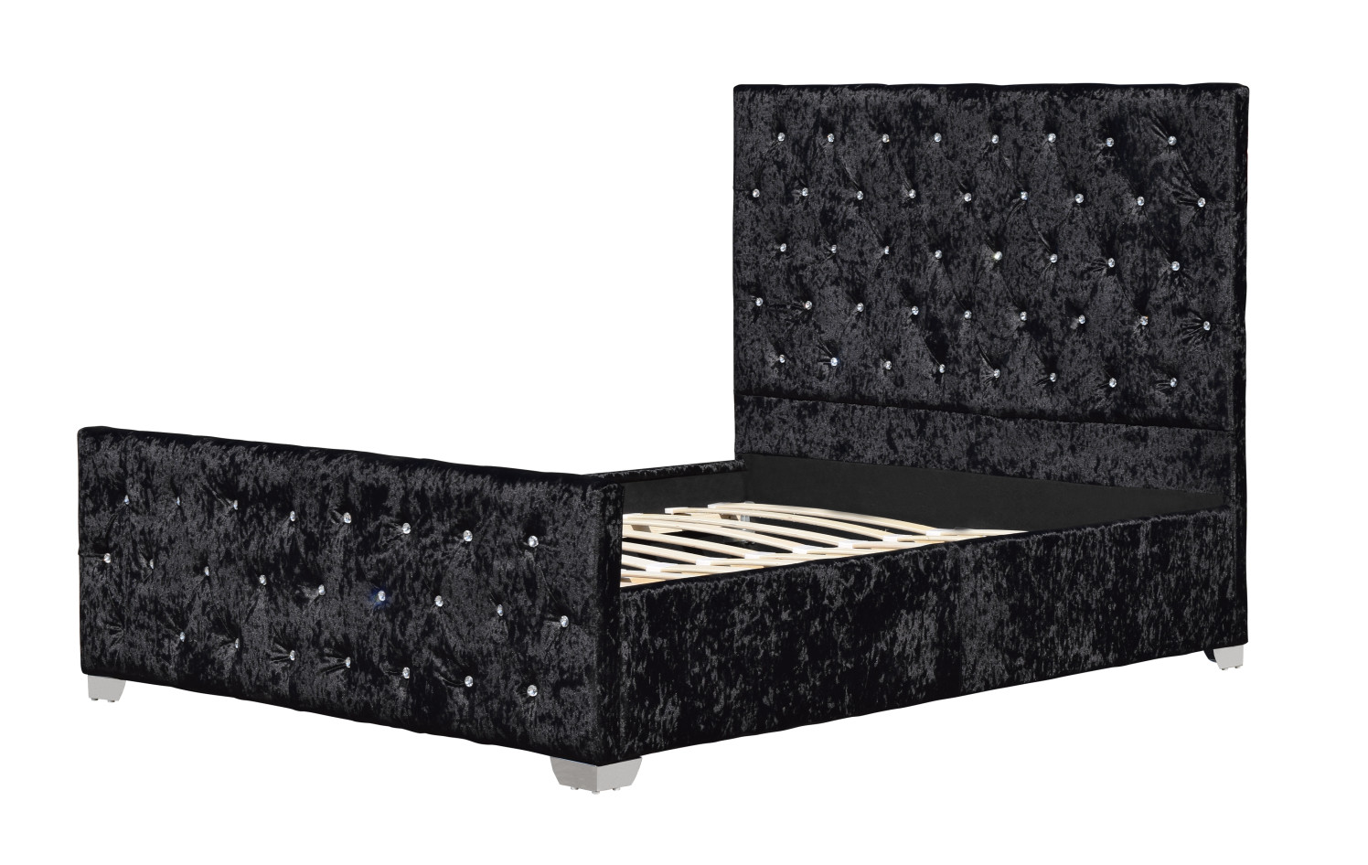 Crystal Tufted Velvet Upholstered Bed Frame Luxurious Buttons High Headboard Style