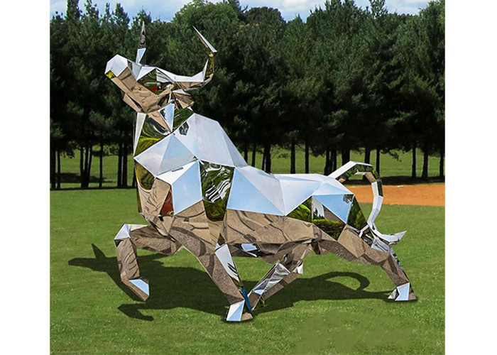 Elephant Mirror Stainless Steel Sculpture For Contemporary Garden Decoration