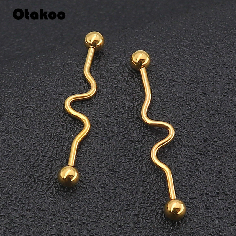 Industrial Seismic Wave 14g Barbell Ear Piercing 5mm Ball 38mm long Body jewelry Ear Barbell jewelry