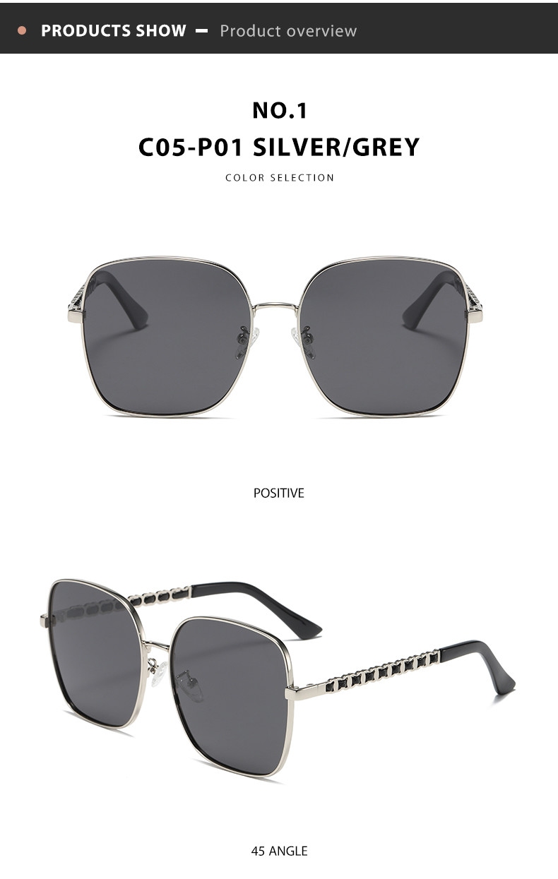 144mm Women Polarized Sunglasses , Metal Rim Sunglasses Chain Mirror Legs
