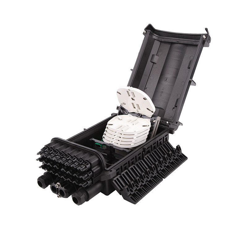 Black Fiber Optic Joint Closure Box Waterproof FTTH Joint Box 2 Inlet 24 Out