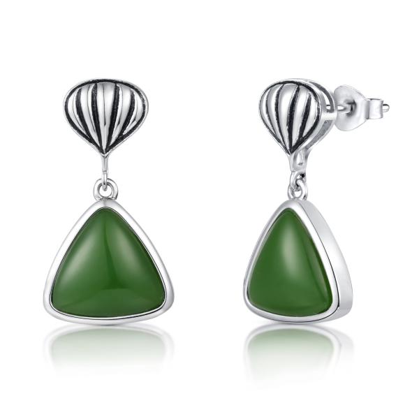 Birthstones 925 Sterling Silver Gemstone Earrings Trillion Green Jade Stud