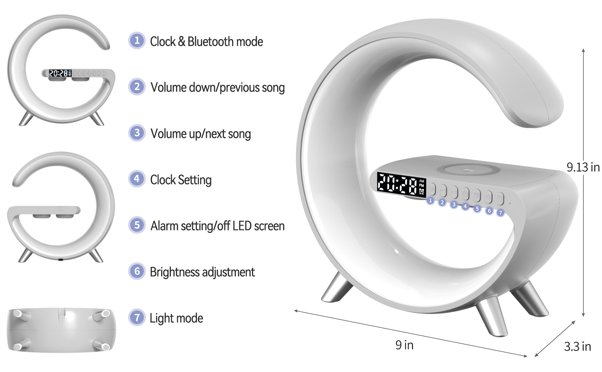 With LED With Clock With Speaker With Bluetooth Wireless Charger Fast 15W