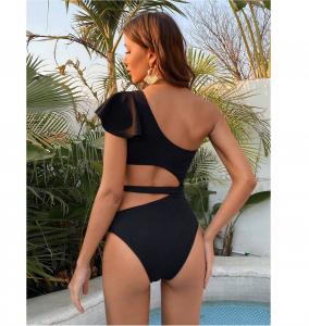 Wholesale Black Ladies One-Piece Swimsuit Stitching Gauze High Waist Sexy Bikini Women