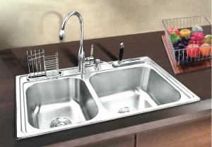 China Handmade Kitchen Project Sink / Double Bowl Stainless Top Mount Sink on sale