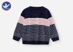 Boys Crew Neck Sweater , Boys Red And Black Striped Jumper Comfortable Multi -