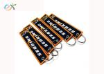 Embroidery Custom Woven Textile Logo Keychain With Gold Sewing , Long Time