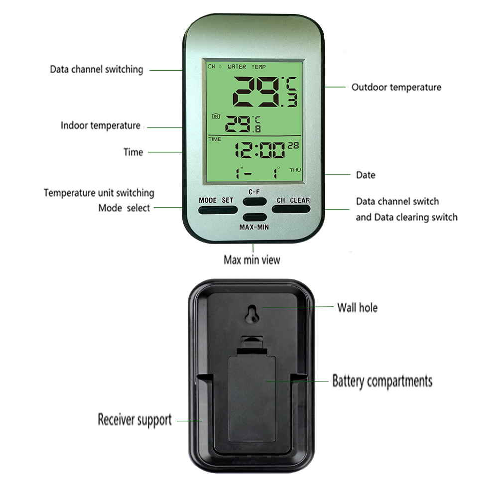 End Custom Wireless Swimming Pool Floating Digital Thermometer Black And Silver Color