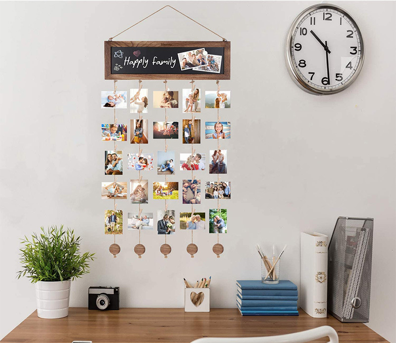 Picture Frames Collage Photo Hanging Display Picture Board Wood Rustic Frames for Wall Decor and Dorm Room Decor with Blackboard