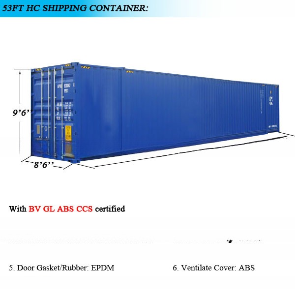 50ft Length 53 foot Steel Shipping Container for Dry Container in North America Inside Modification Trailer and Rail Way