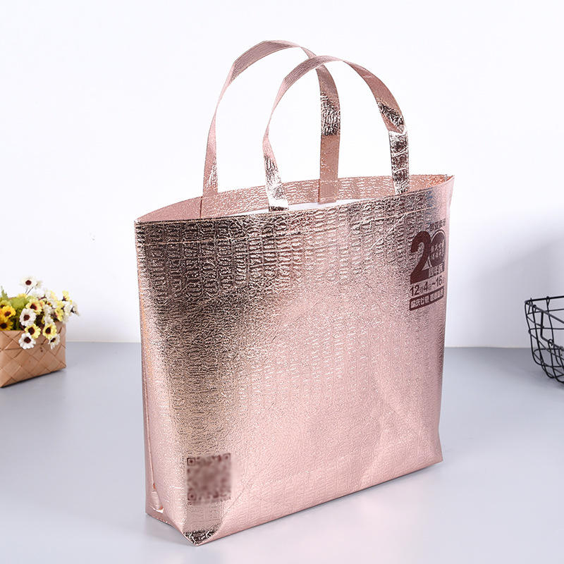 Portable Lamination Non-Woven Packaging Bag for Grocery and Rose Gold Eco PP Material