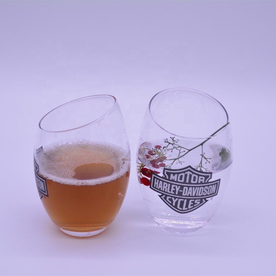 Angled Top 10oz Handmade Whiskey Glass With Color Logo Print