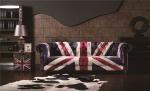 Velvet Union Jack Three Seater Leather Sofa Hand Work Craft Fabric Buttons