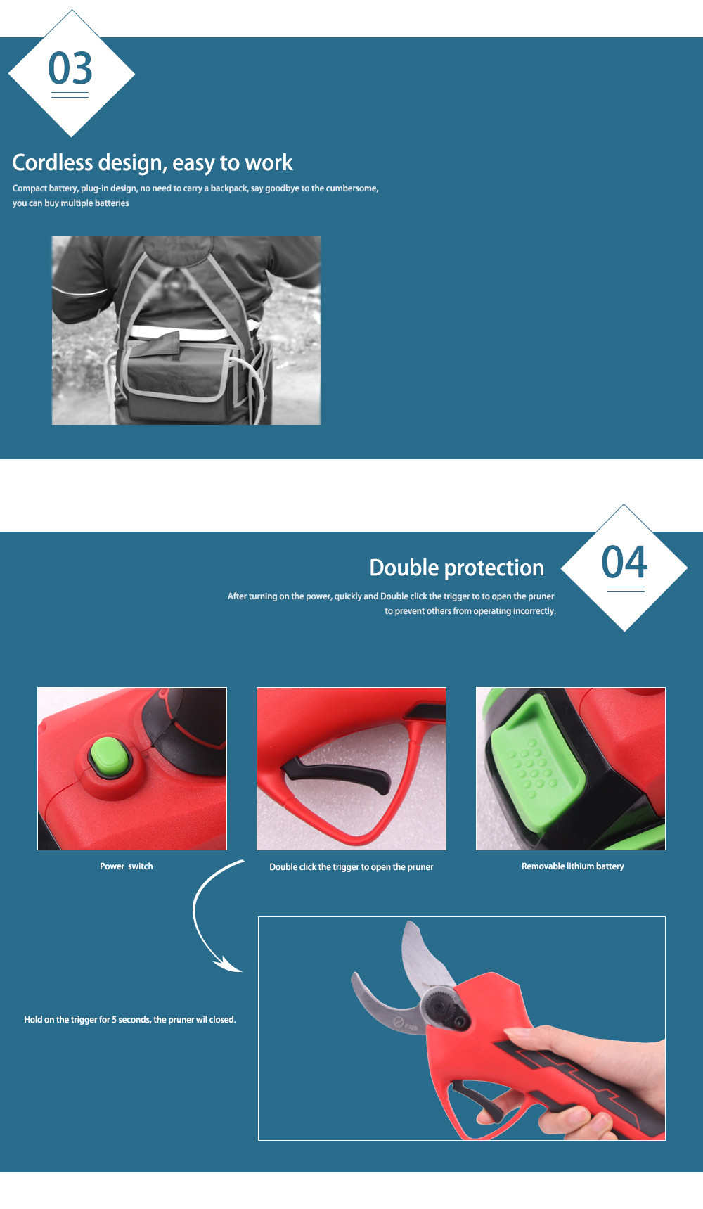 Swansoft 3.2CM Electric Pruning Scissors Shears with 21V 2.5Ah battery for vineyards and orchards
